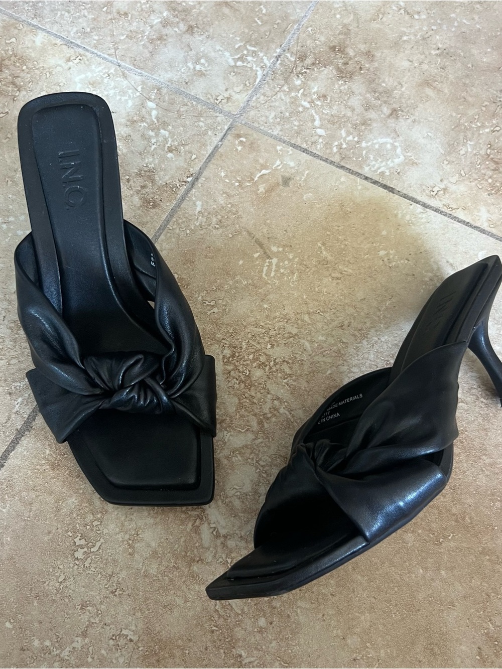 INC International Concepts Black Knotted Square-Toe Heeled Mules